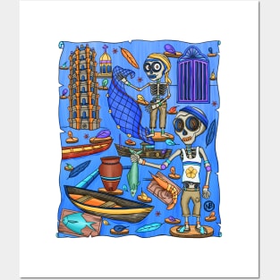 Cute Skeletons - Dia De Los Muertos - Goa-Fishermen - seafood lover Posters and Art